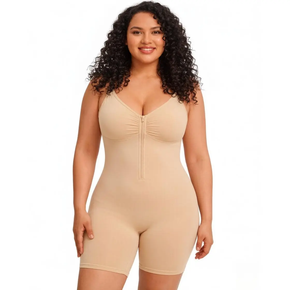Women's Zip-Up Compression Shapewear Bodysuit Tummy Control Seamless V Neck Full Body Shaper Mid-Thigh Butt Lifter Adjustable Shoulder Strap Cami Top faja woman big stock up sale invisible