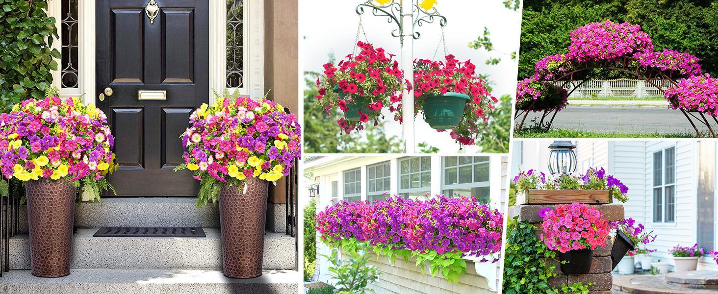 14 Bundles Artificial Flowers for Outdoors, Purple & Fuchsia fake plant