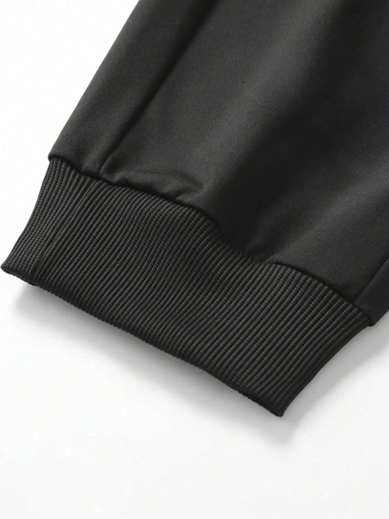 TikTok Viral 2pcs Graphic Jogger Pants – Black & Grey PARIS Letter Print Soft Cotton Fleece Slacks | Trendy Red Stripe Detail Streetwear Joggers | Mens Aesthetic Casual Daily Wear | TikTok Trending Drip Fit Comfortable Pants for Hangouts & Errands | Styli