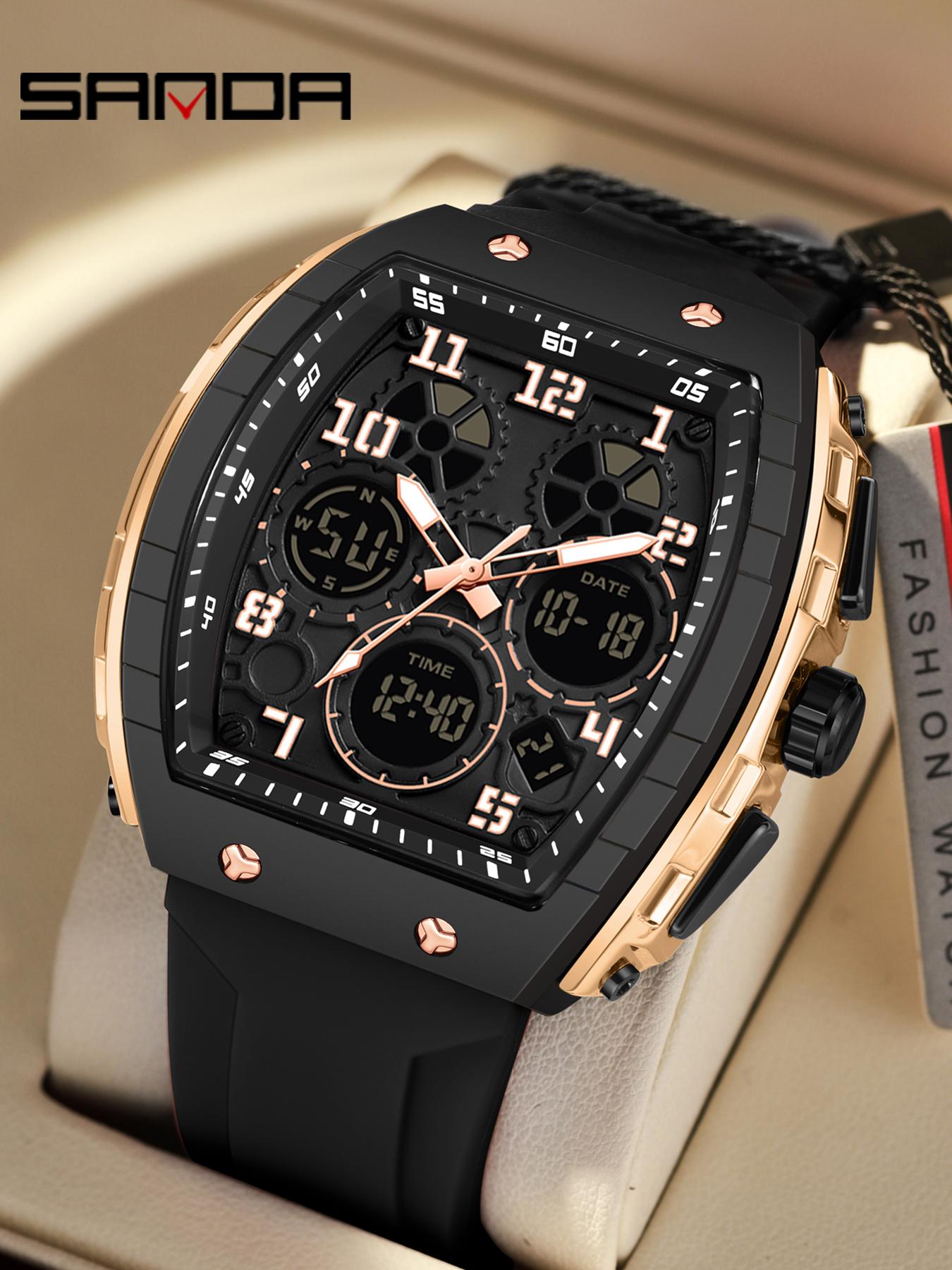 Men's Fashion Digital Analog Watch, Casual Sporty Quartz Digital Watch with Luminous Dial & Alarm Function, Waterproof Watch with Digital Display for Men with Box