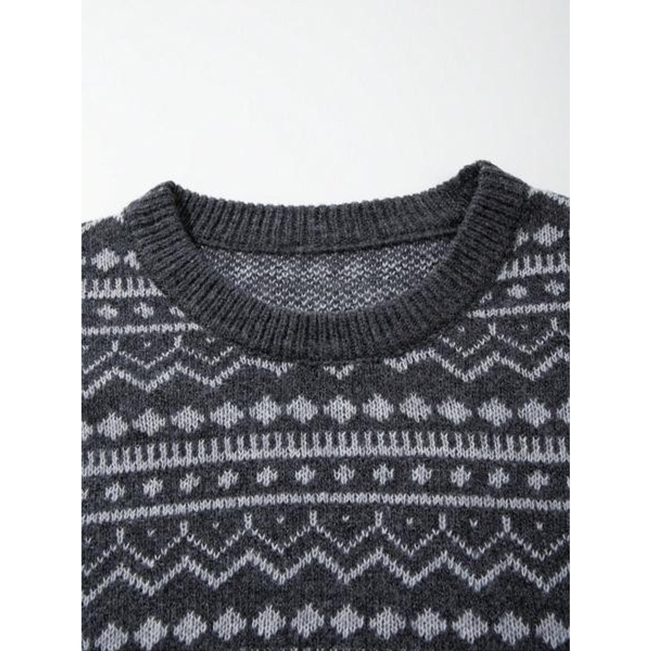 Men's Autumn Winter New Round Neck Nordic Style Geometric Pattern Unisex Knitted Long Sleeve Pullover Sweater Top
