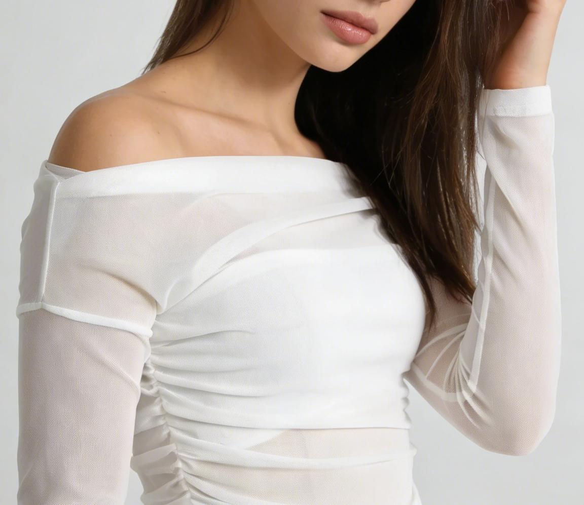 Women's Off-Shoulder Thin Sheer Ruffled Top, Slim Fit Y2K Aesthetic Style, Fashionable Summer Blouse for Women