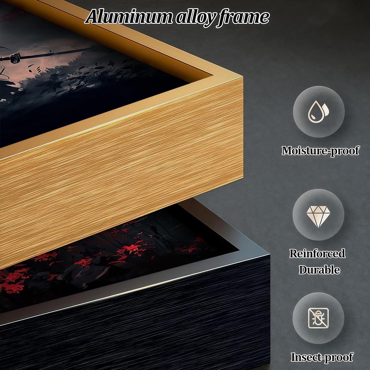 3 Counts Aluminum Alloy Framed Painting, Samurai Warriors Under Red Moon Artwork, Home Decoration For Living Room, Bedroom, Office, Restaurant, Hallway Wall Decor, Odorless Print Artwork, Luxury Perfect Gift For Friends And Family