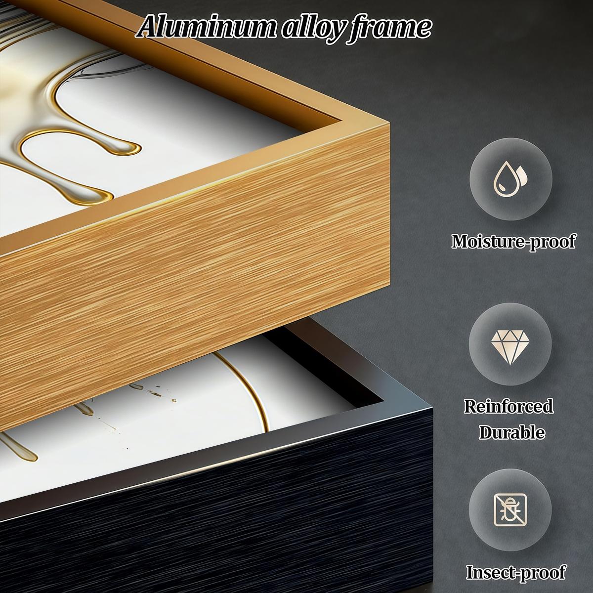 3 Counts Aluminum Alloy Framed Painting, Abstract Black And Gold Fluid Art Pictures, Home Decoration For Living Room, Bedroom, Office, Restaurant, Hallway Wall Decor, Odorless Print Artwork, Luxury Perfect Gift For Friends And Family