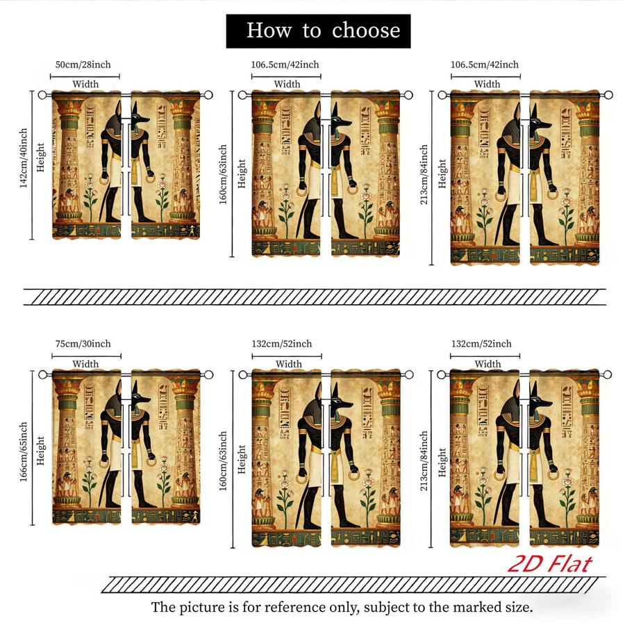 2Pcs Ancient Egyptian Mythology God Anubis Pattern Vintage Sun Blocking Curtains Digital Printed Rod Pocket, Window Treatment For Bedroom Office Kitchen Living Room Study Home Decor