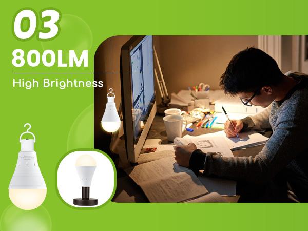 DEBAOBULB 4PK Warm Light E26 120V 9W Rechargeable Battery Operated Emergency LED Lamp Multifunctional Hook Included Home Energy Saving Lighting