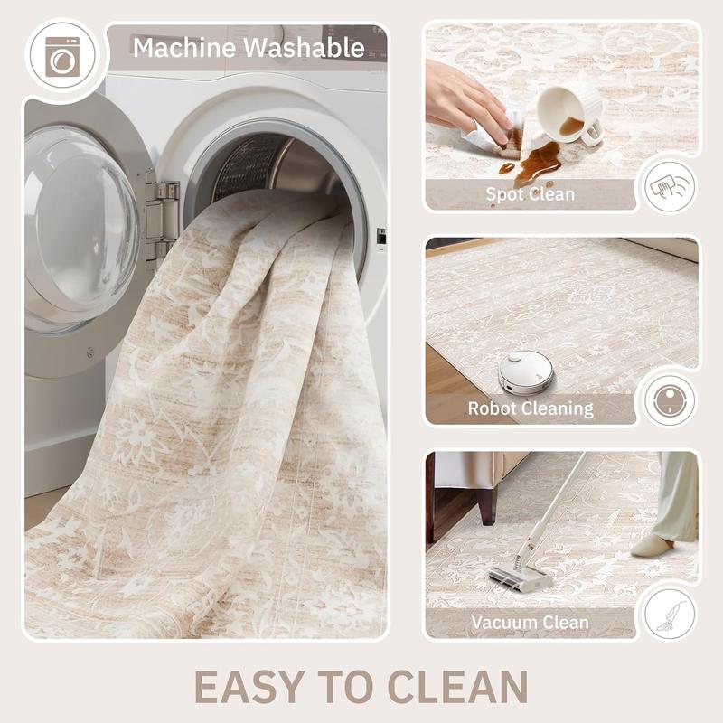 Art&Tuft Non-Slip Area Rugs for Living Room, Stain-Resistant Rugs for Dining Room, Bedroom, Machine Washable Vintage Rugs, Floral Pattern Large Size Rugs Art&Tuft Non-Slip Area Rugs for Living Room, Stain-Resistant Rugs for Dining Room, Bedroom, Machine Washable Vintage Rugs, Floral Pattern Large Size Rugs