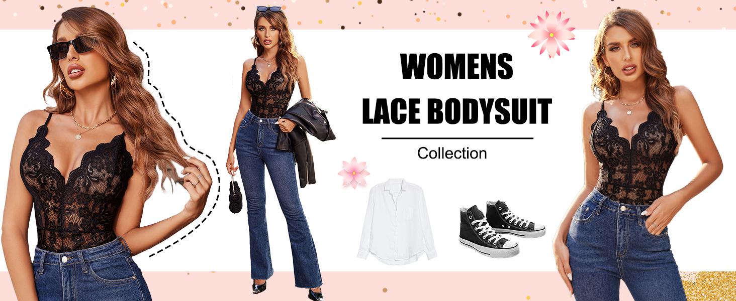 Avidlove Women One Piece Lingerie Deep V  Lace Bodysuit Snap Crotch SpringStatements