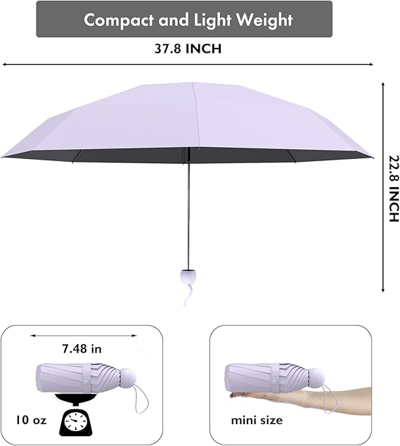 Travel Essentials Mini Umbrella for Purse With Case Small Compact UV Sun Protection Lightweight Tiny Pocket Manual Open Close Umbrella for Women Kids and Men Fit Purse Backpack