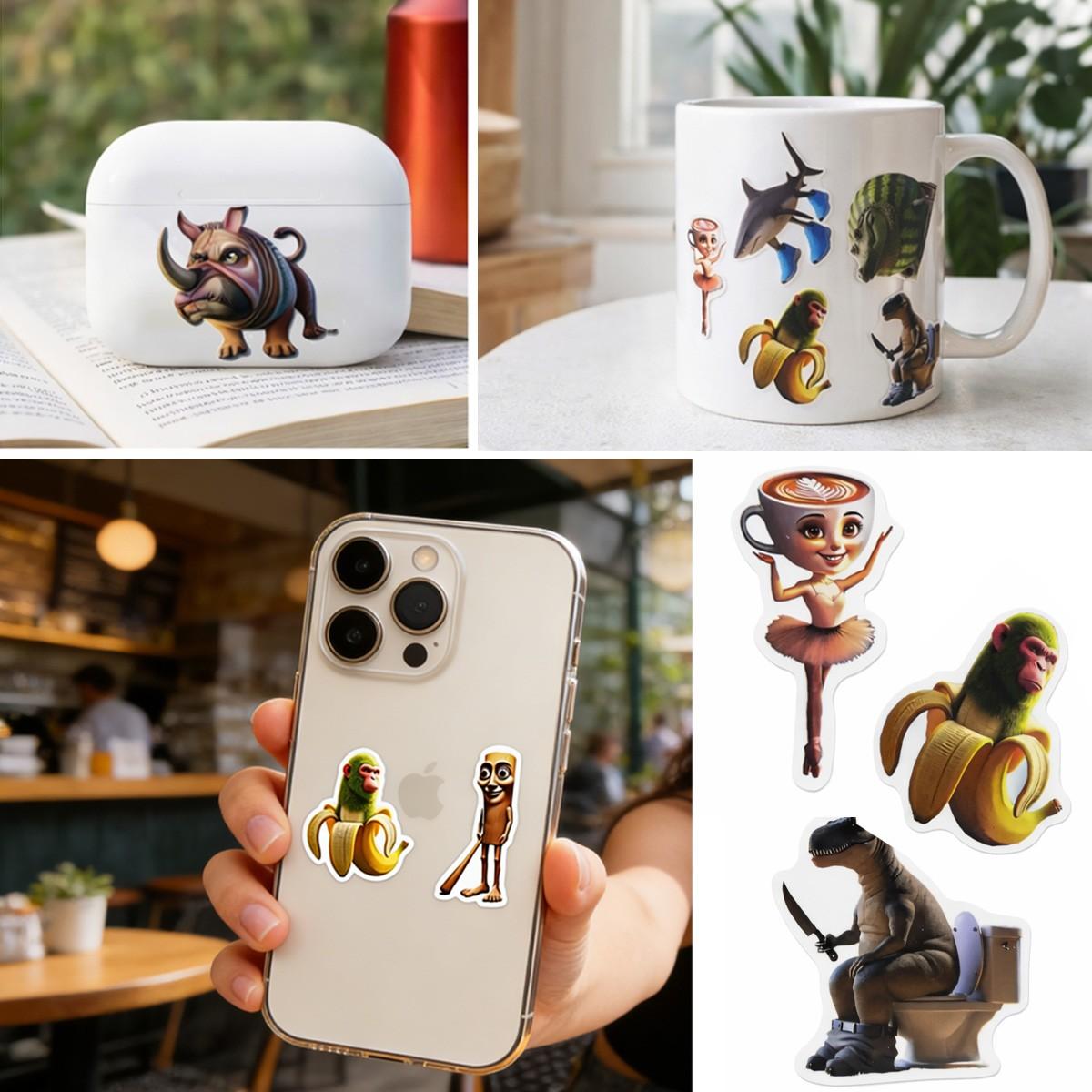 1Pc 50PCS Myth Creature Stickers Funny Weird Cartoon Monster Vinyl Waterproof Decals Aesthetic Graffiti Sticker Pack for Laptop Water Bottle Phone Case Skateboard Helmet Scrapbook DIY Decor Gift Spring Summer Party Supplies