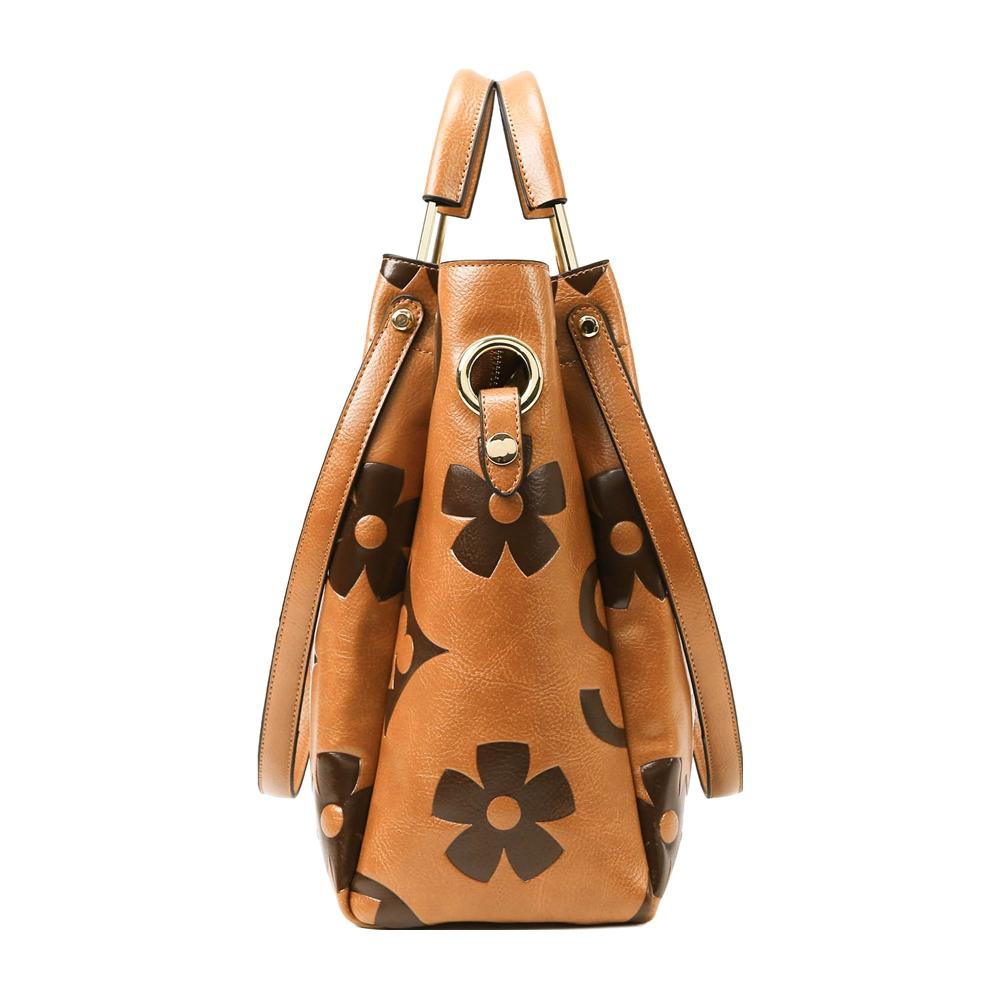 An elegant floral embossed faux leather handbag - suitable for women's use - fade resistant zipper tote bag - equipped with fixed shoulder straps - polyester lining - edge painted - suitable for work and various occasions