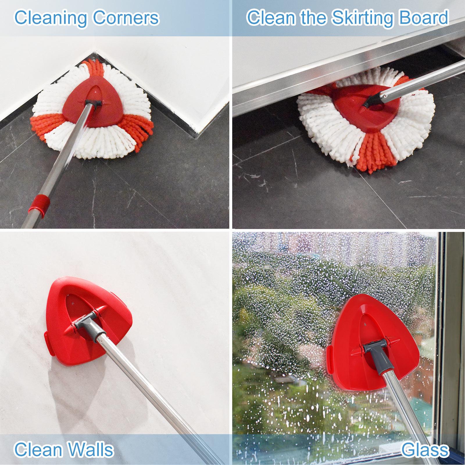 1set Triangle Spin Mop Set, Triangular Mop, Includes Mop Handle, Base, Replacement Brush Heads and Microfiber Cloths, Compatible with Vileda/o-Cedar Easywring 1tank System, Deep Cleaning, Washable, For Kitchen Bathroom Cleaning Supplies