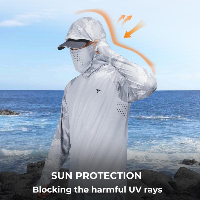 【RODEEL】931 Sun Hoodie Shirts w/ Removable Mask Neck Gaiter Men UPF 50+ UV Protection Long Sleeve Lightweight Quick Dry Moisture Wicking Breathable Cooling Athletic Activewear for Outdoor Sports Hiking Camping Fishing Construction Roofing, Holiday Gift