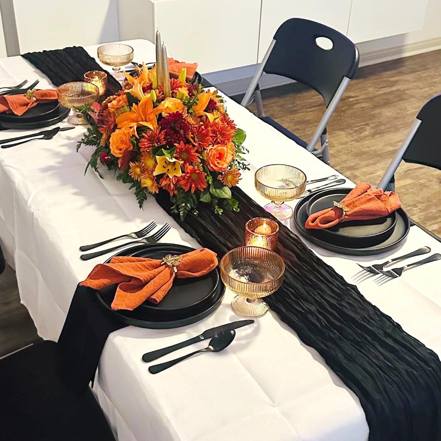 2 out of 4 black rectangular table runners, various sizes, cheesecloth tablecloths, ideal for decorating cake tables at weddings, bridal showers, baby showers, birthday parties or festive gatherings