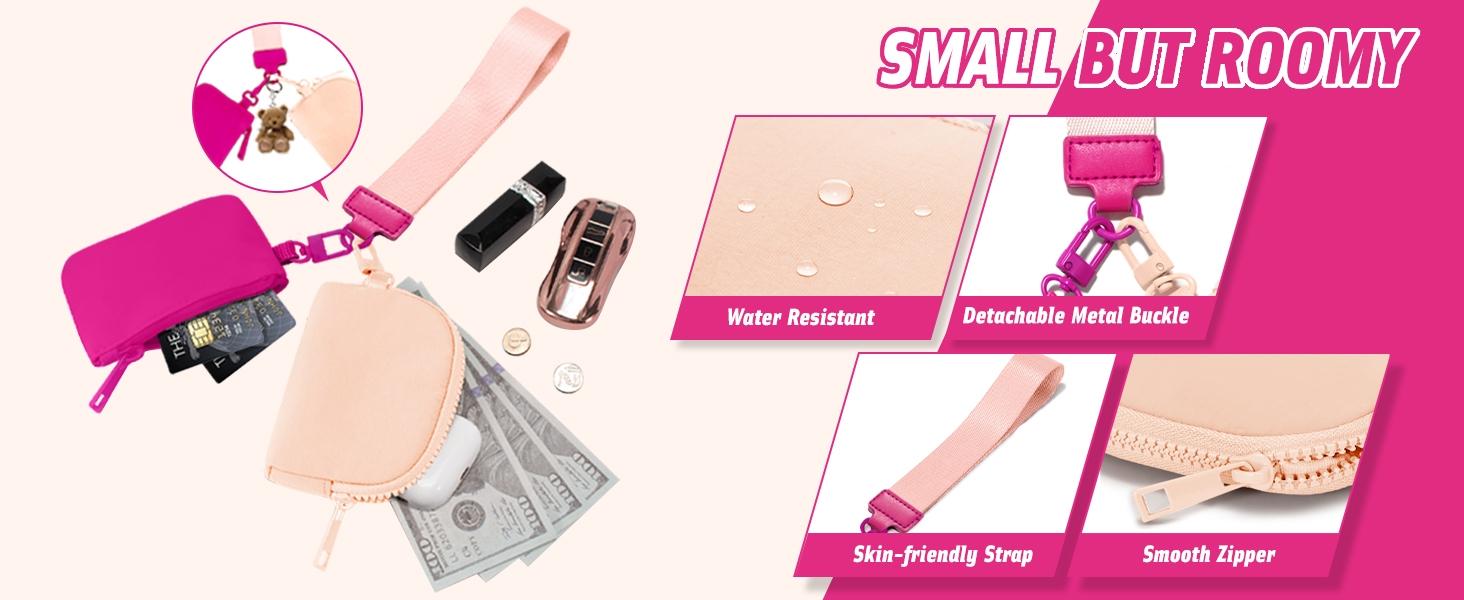 Women's Mini Zipper Wristlet Wallet, Sporty Nylon Material, All-Season Use, Dual Pocket Design, Portable Key Chain Coin Pouch