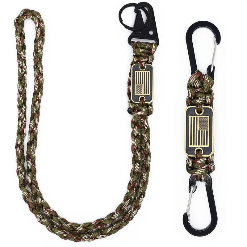 2 Heavy Duty Paracord Lanyard Necklace  550 Braided Keychain Strap with Flag Parachute Rope Keychains Strong for Outdoor Activities Camera Keys
