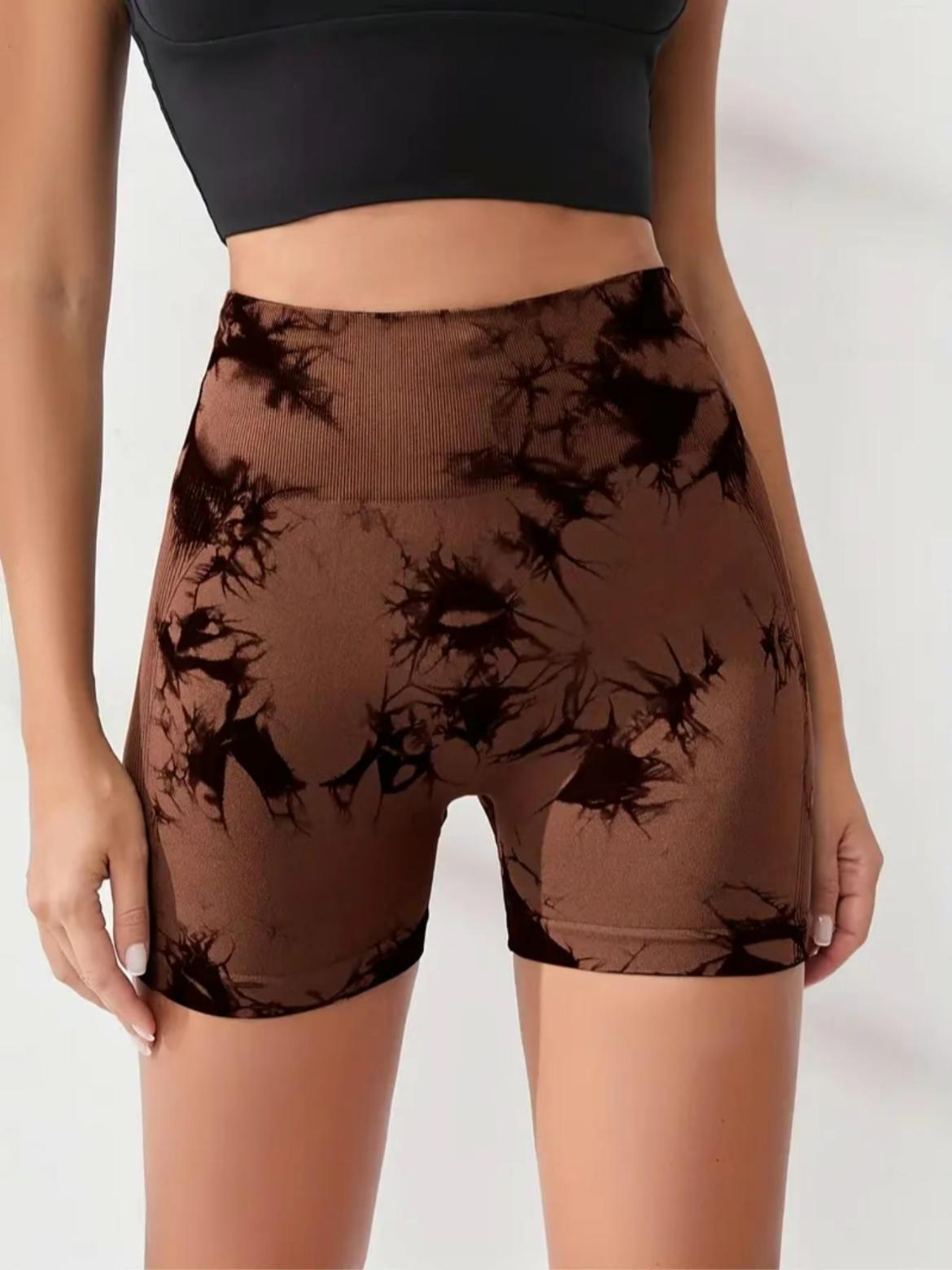 Women's High Waist Seamless Tie Dye Gym Shorts, Wide Elastic Band Gym & Cycling Workout Pants, Stretchy Activewear for Women, Soft Stretch Shorts, Athletic Shorts