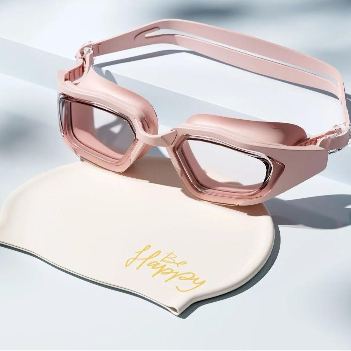 2-Pack Swim Goggles and Cap Set, Waterproof Anti-Fog HD Swimsuit Gear, Adjustable Silicone Swimming Equipment for Adults, Unisex