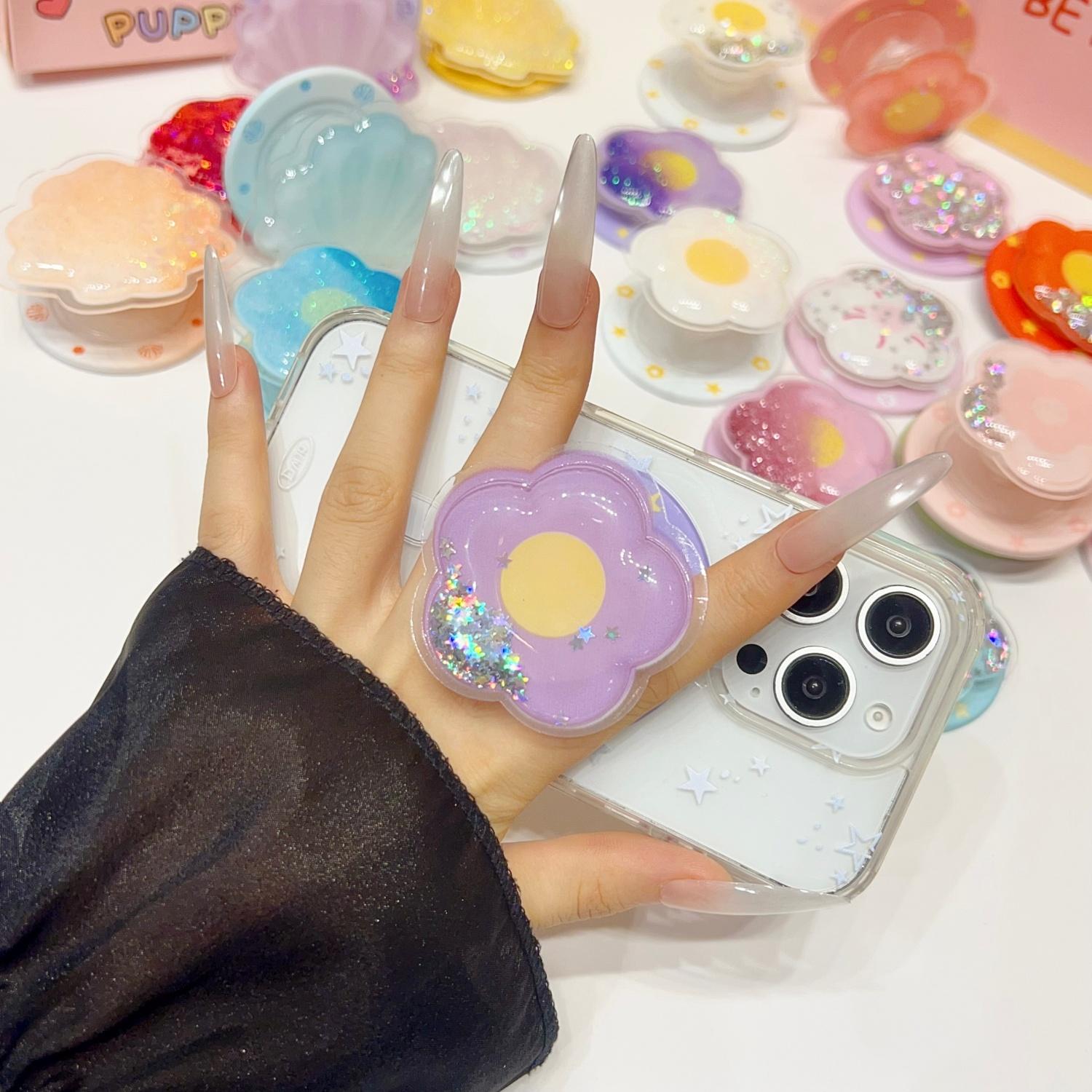 Magnetic Push-Pull Phone Stand, Sand Star Flash Style, High-End Shaking Magnetic Holder, Adjustable Stable Desktop Support, Flower Design, Magnetic Phone Grip