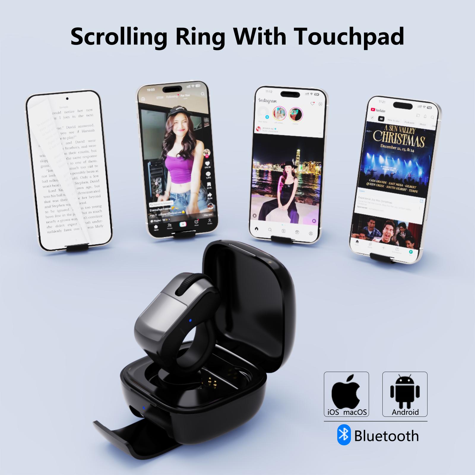 ZOZVO Remote Control Ring Mouse with Touchpad, Bluetooth/2.4G Wireless Scrolling Ring Air Mouse for Short Video, Page Turner for Kindle APP, Selfie and Video Remote For IPhone/IPad/Android/Tablet/Mac/PC/Laptop