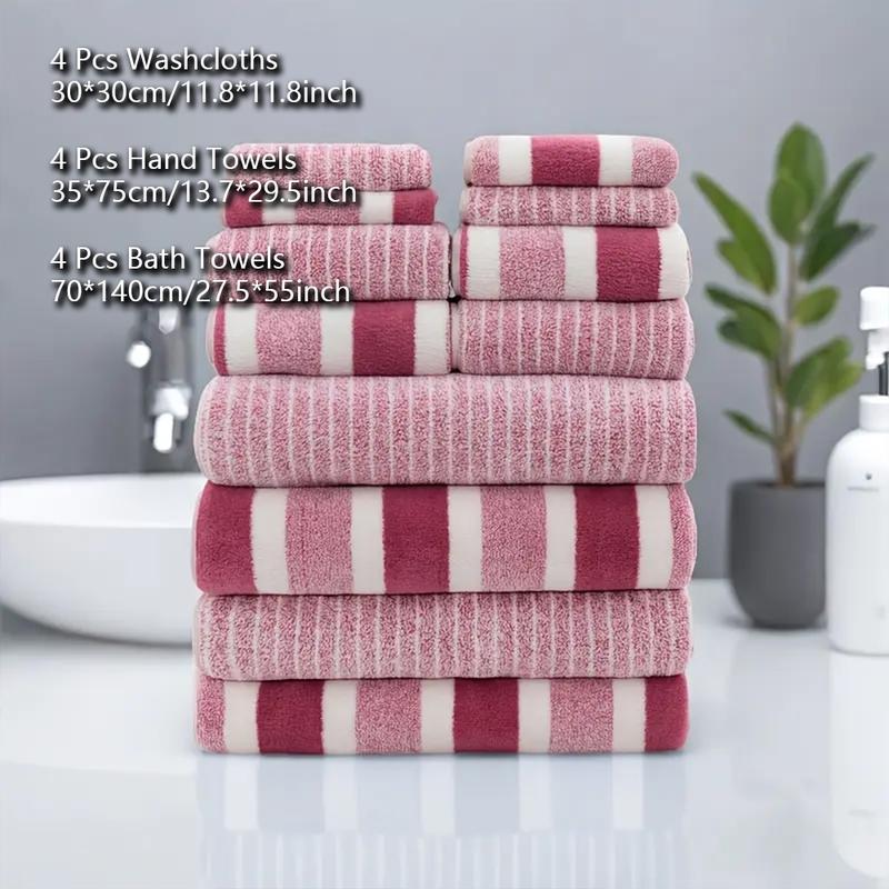 Striped Bath Towel Sets, Premium Bath Towels, 2/5/8/12 Pcs Washcloths Hand Towel and Bath Towels Soft Absorbent Microfiber Blanket Towel, Quick Drying Towel for Bathroom, Hotel, Salon, Spa, Gym, Home Goods