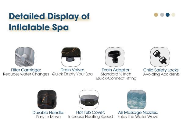 Relxtime 4-6 Person Octagonal Black Gold Inflatable Hot Tub, Portable Outdoor Spa with 130 Soothing Bubble Jets, Insulated Cover, 2 Filter Cartridges - HJD6001 FathersDayGift Water Exterior