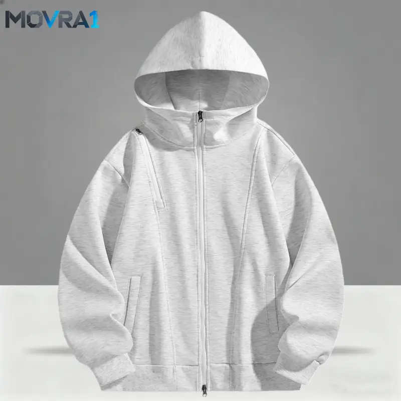 MOVRA1 Men's Casual Hoodies, Fitted Long Sleeve Zip-Up Sweatshirt with a Diagonal Chest Zipper and Side Pockets, Zip Up Hoodie, Tight Hoodie