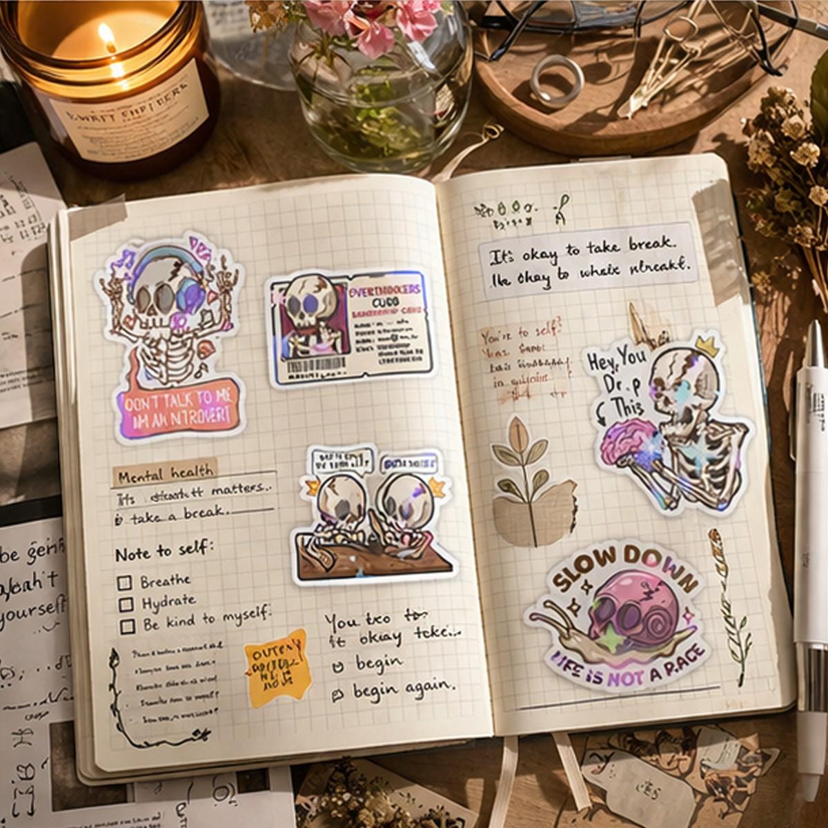 1Pc 50PCS Holographic Skull Stickers Funny Cute Waterproof Vinyl Decals Aesthetic Cartoon Graffiti Sticker Pack for Laptop Water Bottle Phone Case Skateboard Helmet Scrapbook DIY Decor Gift Spring Summer Party Supplies