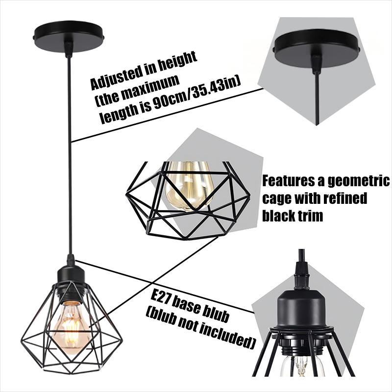 Modern Minimalist Pendant Light, Hexagonal Cage Ceiling Lamp, Industrial Metal Adjustable Lantern, Vintage Style for Restaurant Bedroom Cafe Living Room Shop