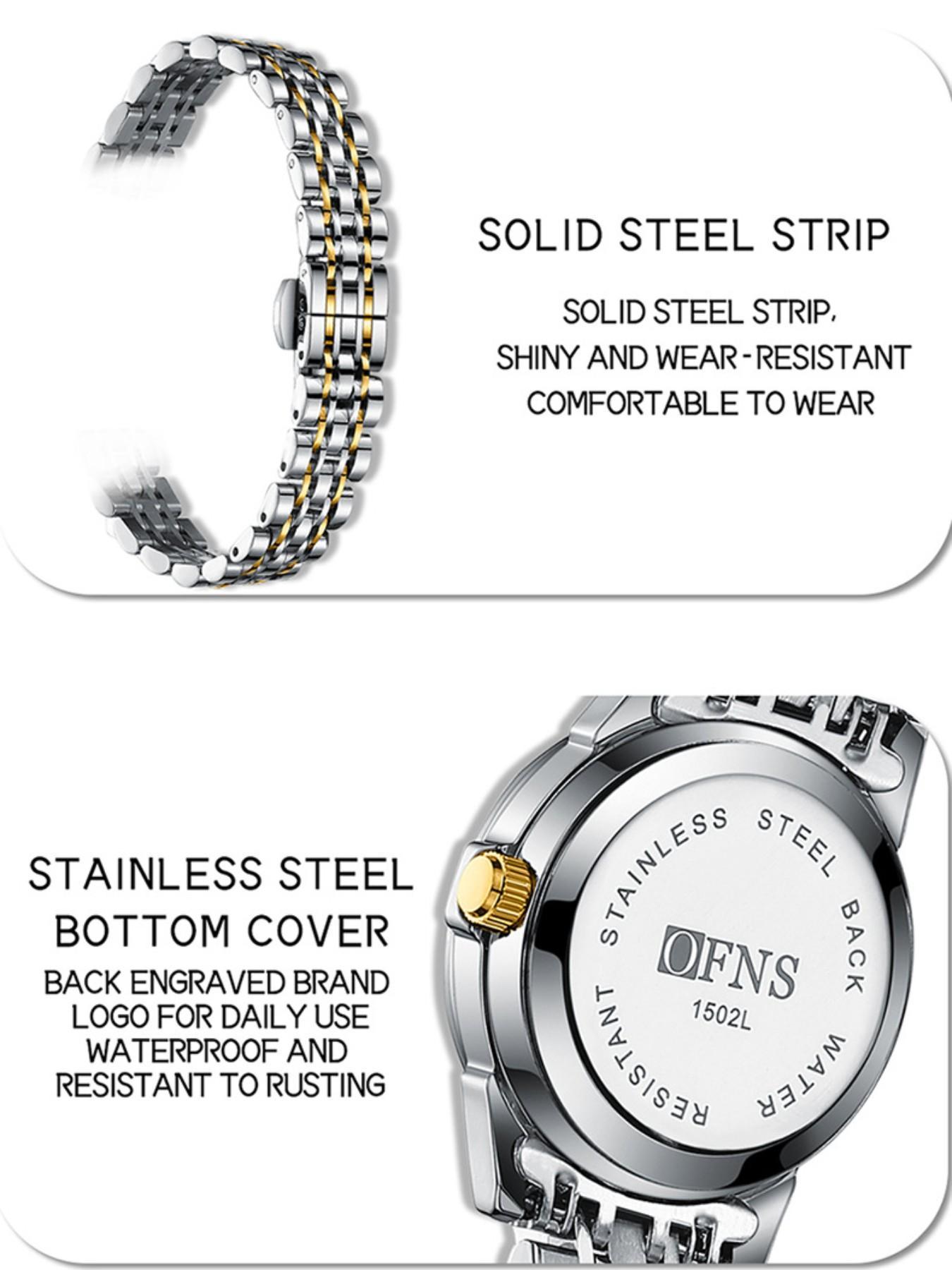 OFNS Men's Alloy Watch, Waterproof Business Style, Elegant Quartz Analog Watch, Dial, Rhinestone Design, All Seasons