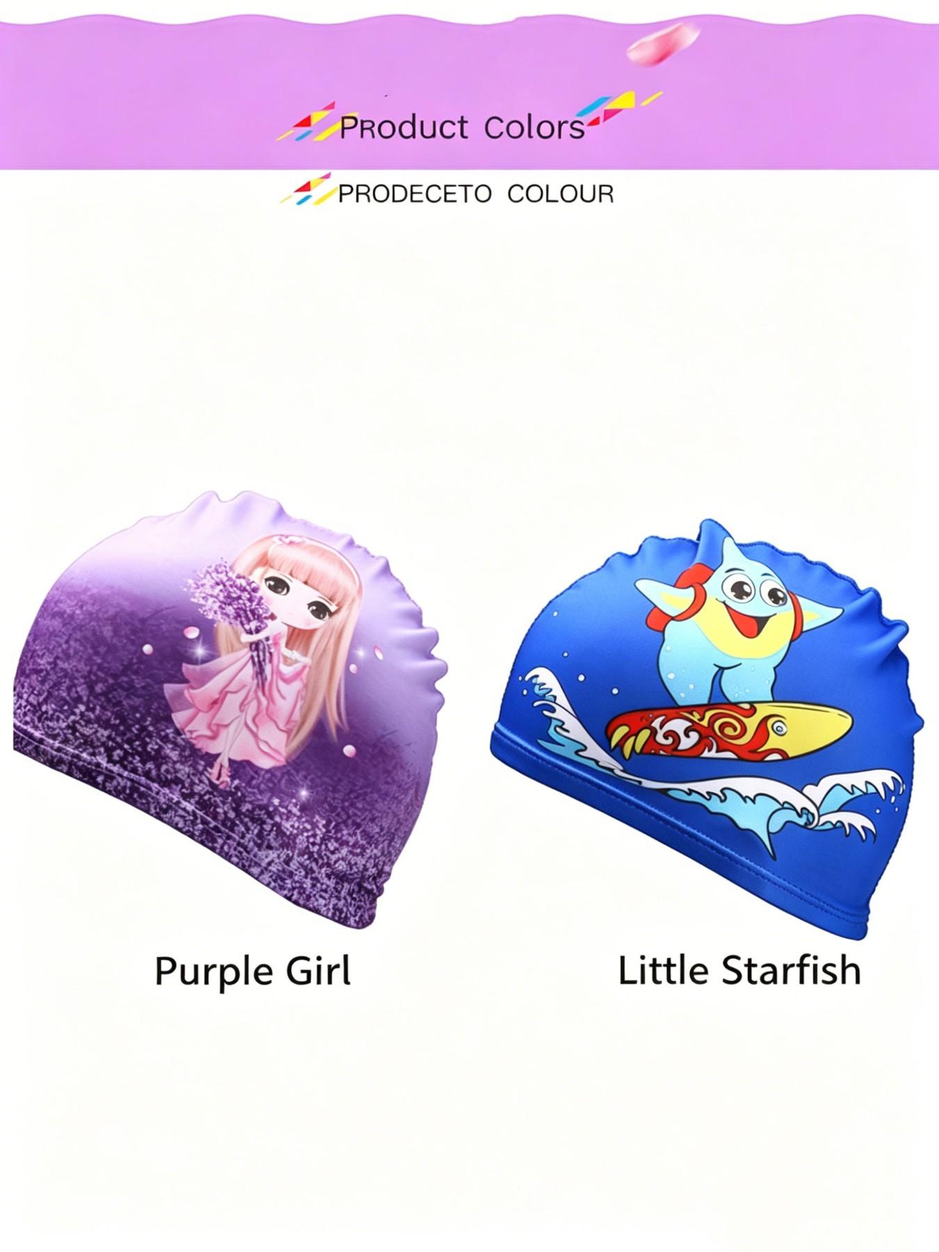 Kids Swimming Hat Digital Print High-Quality Fabric, Cartoon Design for Boys and Girls, Baby Swim Cap, Comfortable and Stylish