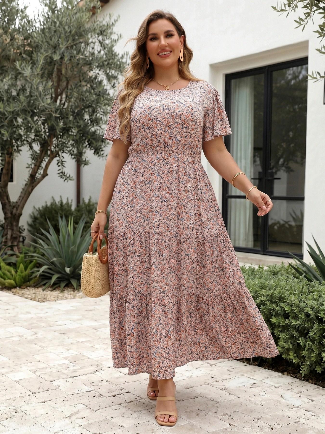 Women's Plus Size Ditsy Floral Print Pocket Ruffle Hem A Line Dress, Summer Clothes Women, Boho Casual Butterfly Sleeve Long Dress, Women's Clothes For Holiday Vacation, Summer Outfits 2024, Casual Wear - Women's Plus Size Ditsy Floral Print Pocket Ruffle Hem A Line Dress, Summer Clothes Women, Boho Casual Butterfly Sleeve Long Dress, Women's Clothes For Holiday Vacation, Summer Outfits 2024, Casual Wear -
