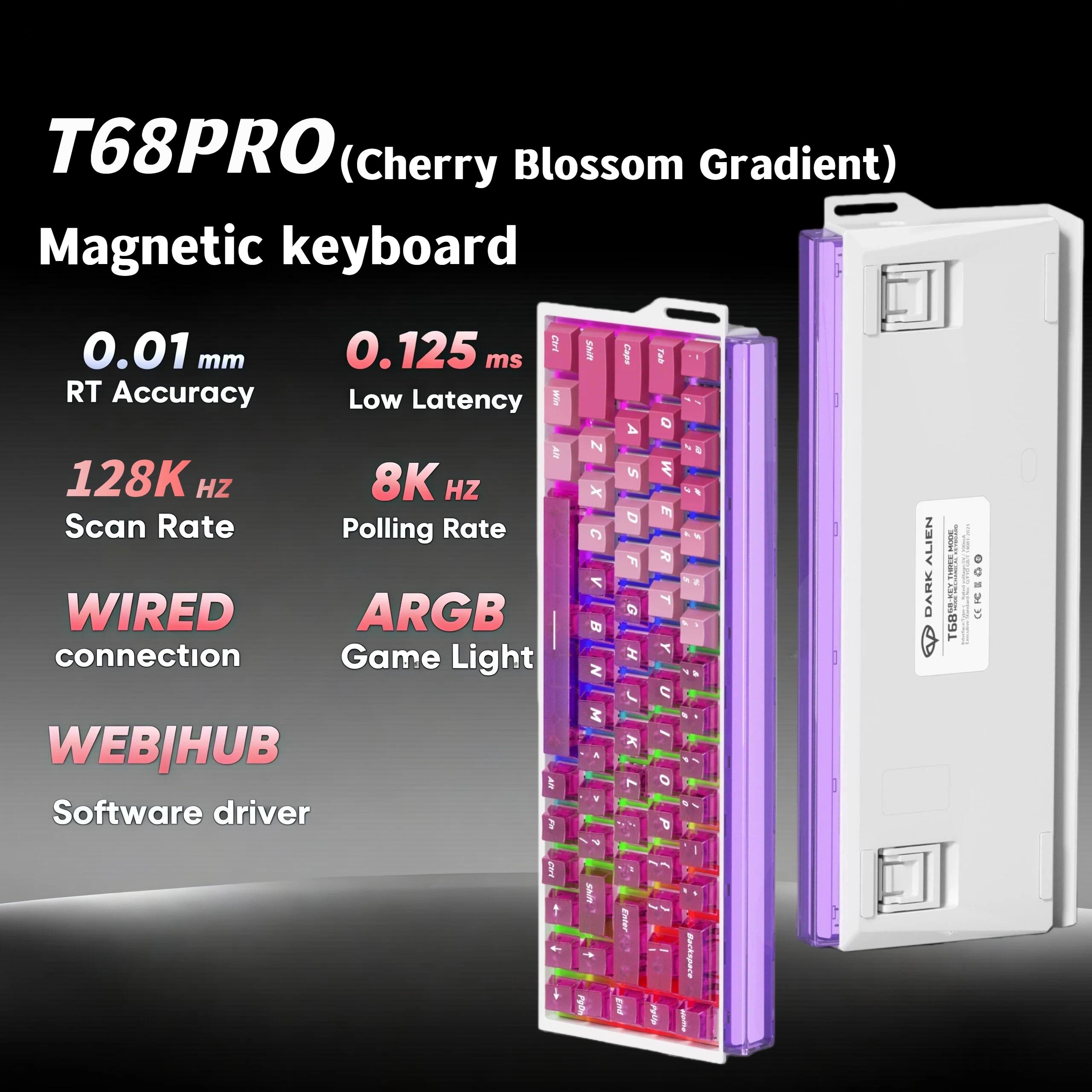 T68pro Magnetic Keyswitch Keyboard, 60% Compact Design, Quick Trigger 0.01mm, 8k Return Ratio, 128k Rate, RGB Backlit, Wired Gaming Customizable