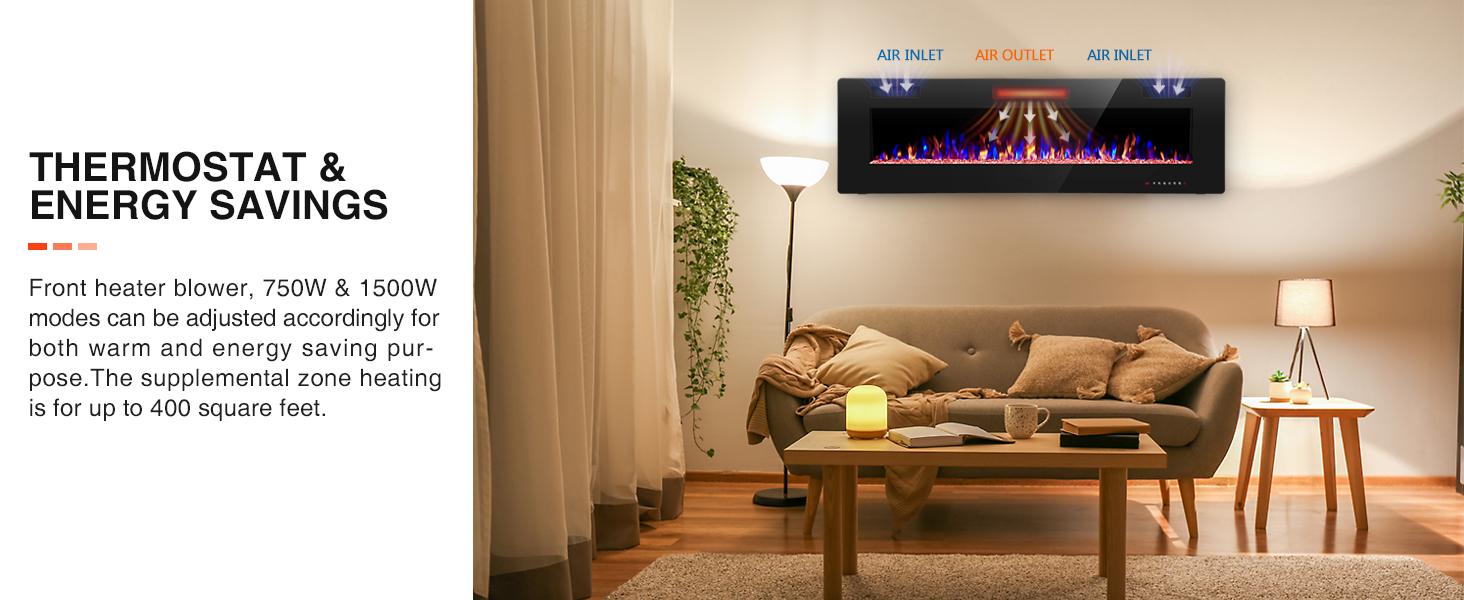 KISSAIR Electric Fireplace Insert: Touchscreen & Remote Control, Overheat Protection, 12 Flame/LED Bed Colors (Auto-Dimming), Ultra-Thin & Quiet Sleep Mode
