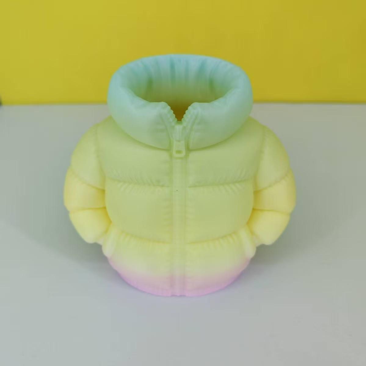 3D Printed Down Jacket Pen Holder Organizer Creative Display Piece Colorful Down Jacket Pen Holder Storage Box