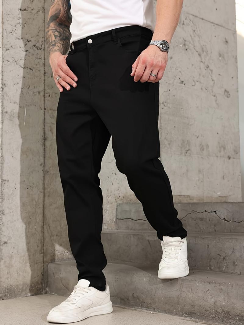 Men's Solid Color Denim Pants Jeans, Street Fashion Casual Comfy Trousers for Daily Outdoor Wear, Mens Bottoms for All Seasons