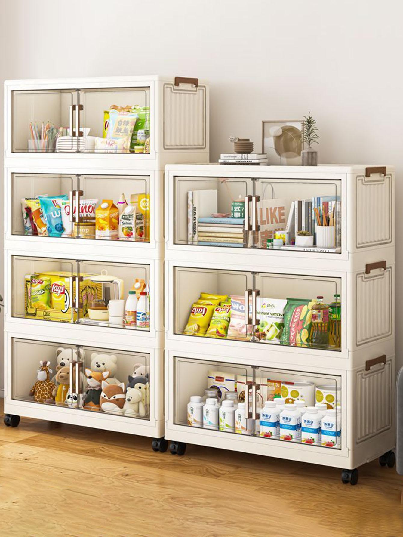 Multifunctional Foldable Storage Cabinet, Modern Mobile Display Unit for Living Room & Bedroom, Baby Toys Clothes Organizer