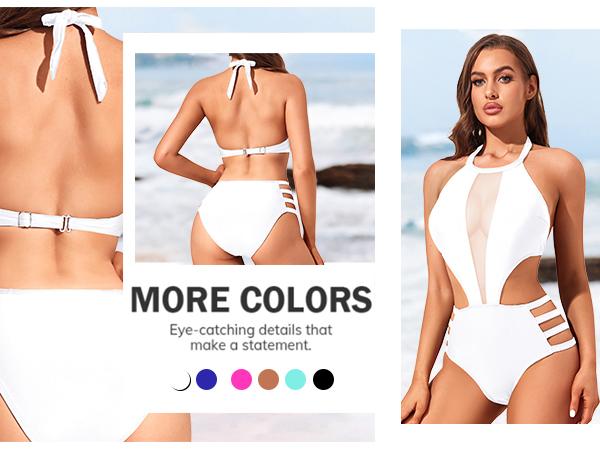 Tempt Me Women One Piece Sexy Mesh Swimsuit High Neck Halter Cutout Monokini Swimwear
