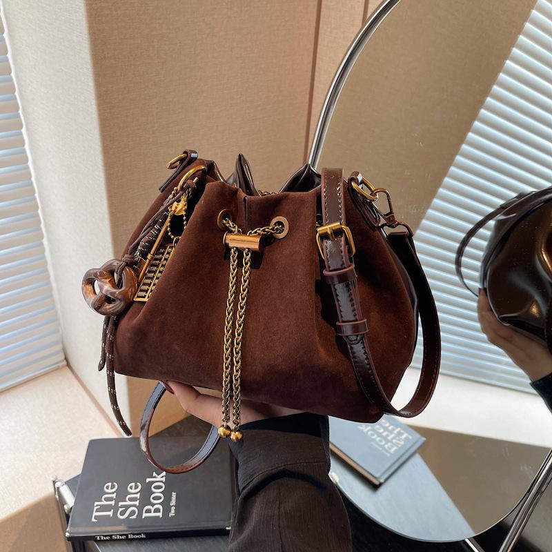 Women's Vintage Crossbody Bag - Bucket Purse with Adjustable Strap, Drawstring Closure, Coffee Brown/Black - Handheld Shoulder Bag for Everyday, Formal, Special Events - Durable Women's Purse, Crossbody Purse, Evening Event Accessory