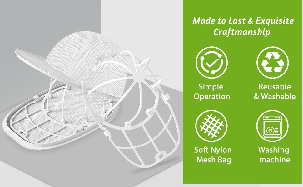 Hat Washer Cage, Hat Washer for Baseball Caps for Washing Machine or Dishwasher, Ball Cap Washers Frame for Flat and Curved Hats, Hats cage, Fit for Adult and Kid's, 1 Pack White