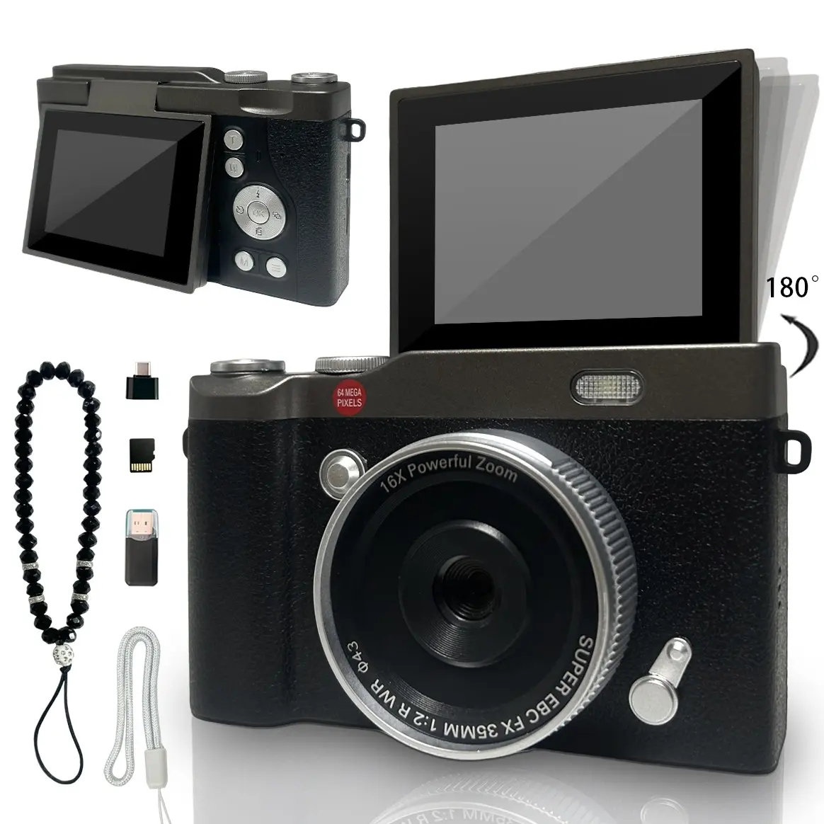 Student Camera, Portable Vlogging Camera, Beginner Digital Camera, Compact Portable Camera, Pocket Camera with Crystal Lanyard, Entry-Level Digital Camera with 32GB Memory Card & Built-in Filter Function, Video Recording, Screen
