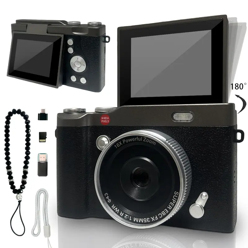 Student Camera, Portable Vlogging Camera, Beginner Digital Camera, Compact Portable Camera, Pocket Camera with Crystal Lanyard, Entry-Level Digital Camera with 32GB Memory Card & Built-in Filter Function, Video Recording, Screen