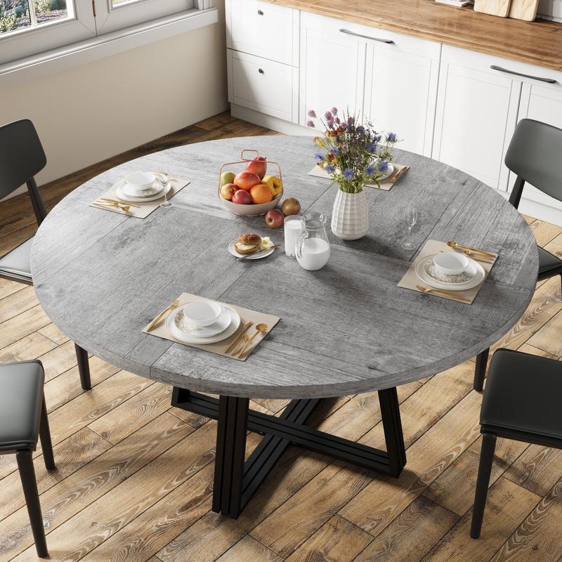 Round Dining Table for 4-6, 42" Kitchen Table with Storage, Circle Dinner Tables for Kitchen, Dining Room, Living Room, Meeting Room, Apartment