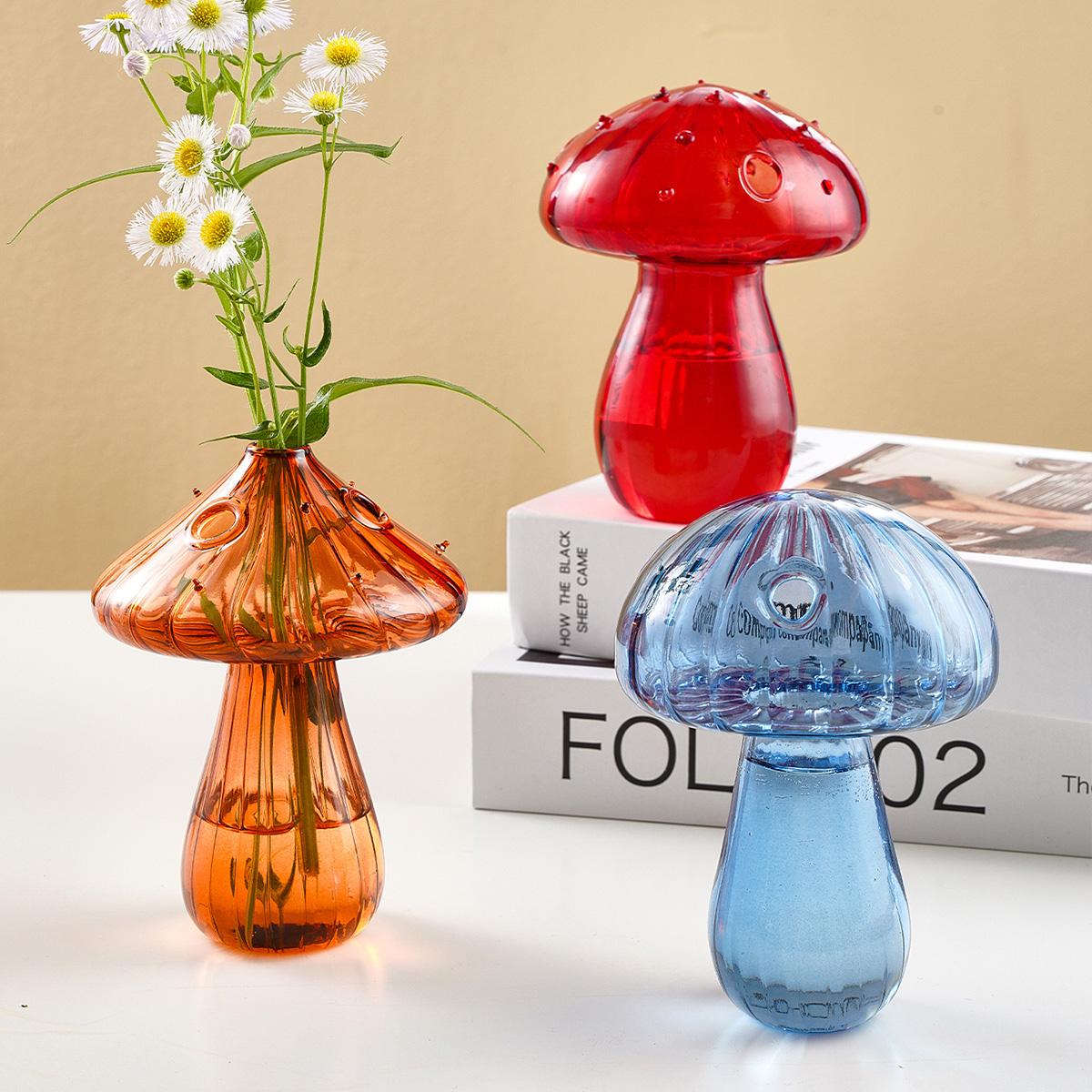 Glass Mushroom Design Vase, Creative DIY Decorative Glass Flower Pot, Sweet Furniture, Creative Desktop Ornaments for Indoor Home Office, Home Decorations, Gift for Friend Family, Murano Glass Vase, Vintage Vases