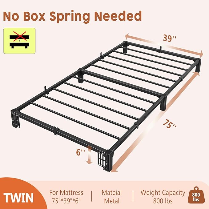 Bed Frame 6/8/10 Inch – Metal Platform with Easy Assembly, Steel Slat Support, No Box Spring Needed, Minimalist Style for Guest Room, Dorm or Apartment, 800 lbs Capacity Bed Frame 6/8/10 Inch – Metal Platform with Easy Assembly, Steel Slat Support, No Box Spring Needed, Minimalist Style for Guest Room, Dorm or Apartment, 800 lbs Capacity