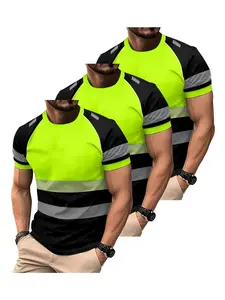 Men's Summer Colorblock Short Sleeve T-Shirt, Fluorescent and, Breathable Sport Fabric, Fitted Style, Athletic Shirt, Athletic Tee