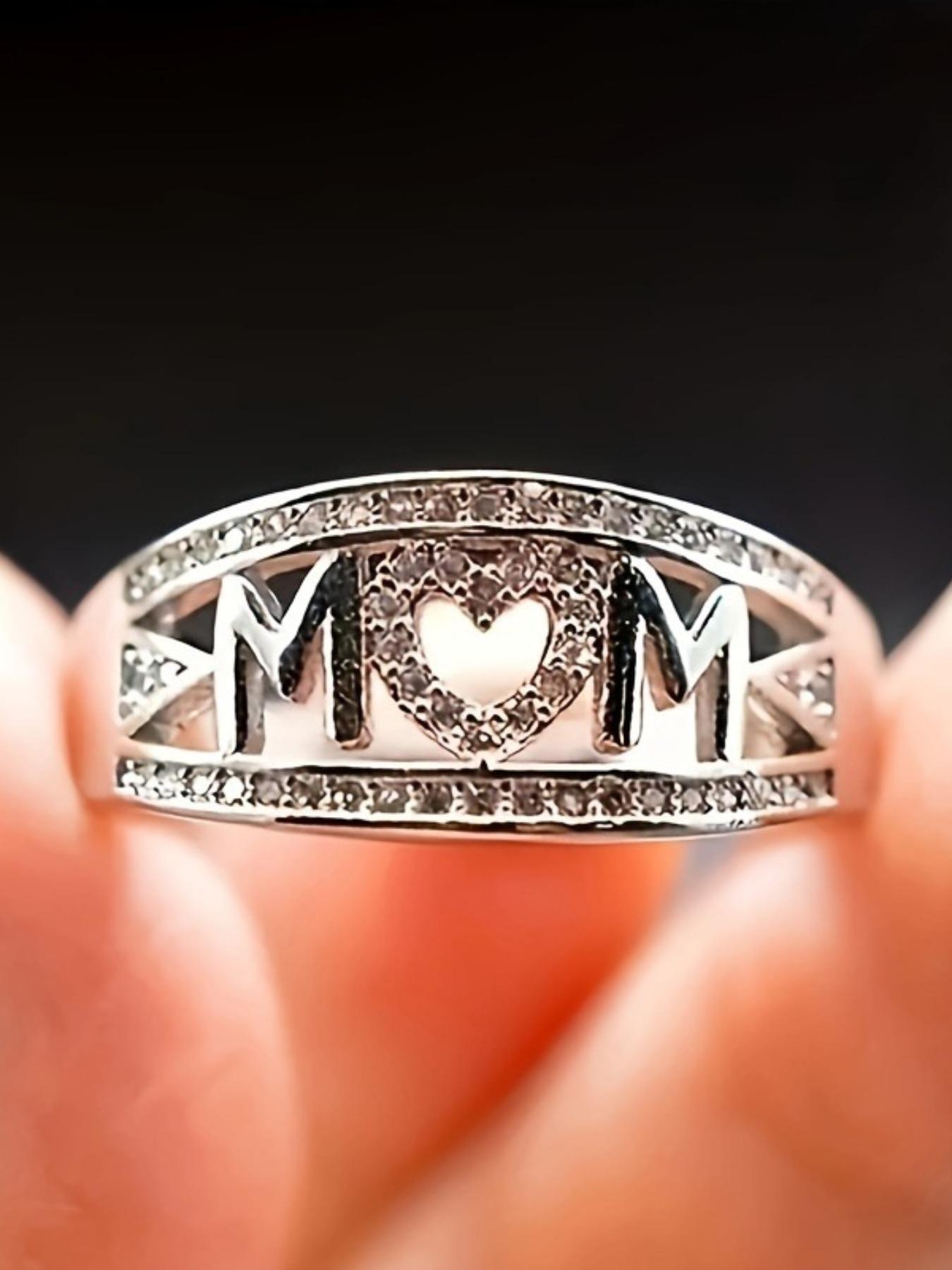 Women's Mom Ring Heart Shape Diamond Set, 18k Gold Plated Gold, Mother's Day Gift, Elegant Fashion Jewelry for Mom