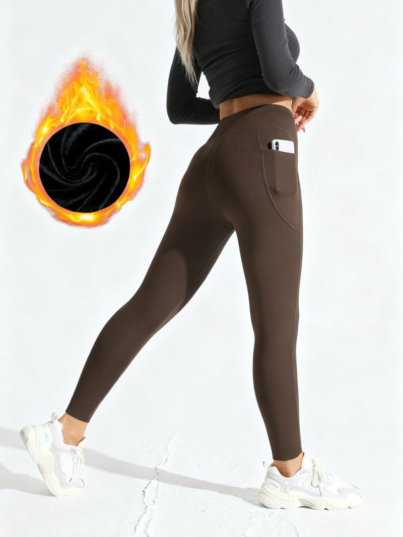 Women's Solid Color High Waist Sports Flare Leg Leggings, Casual Comfy Pocket Design Bell Bottom Trousers for Yoga Gym Workout Running, Ladies Sportswear for Fall & Winter