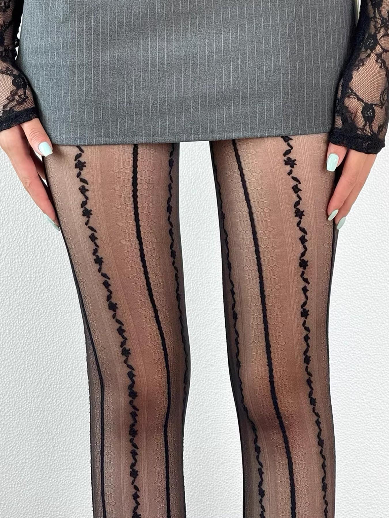 Vertical Stripe Stockings, High-Waist Slim Fit, All-Season Fashion, Perfect for Dates, Enhance Your Style, Trendy & Chic