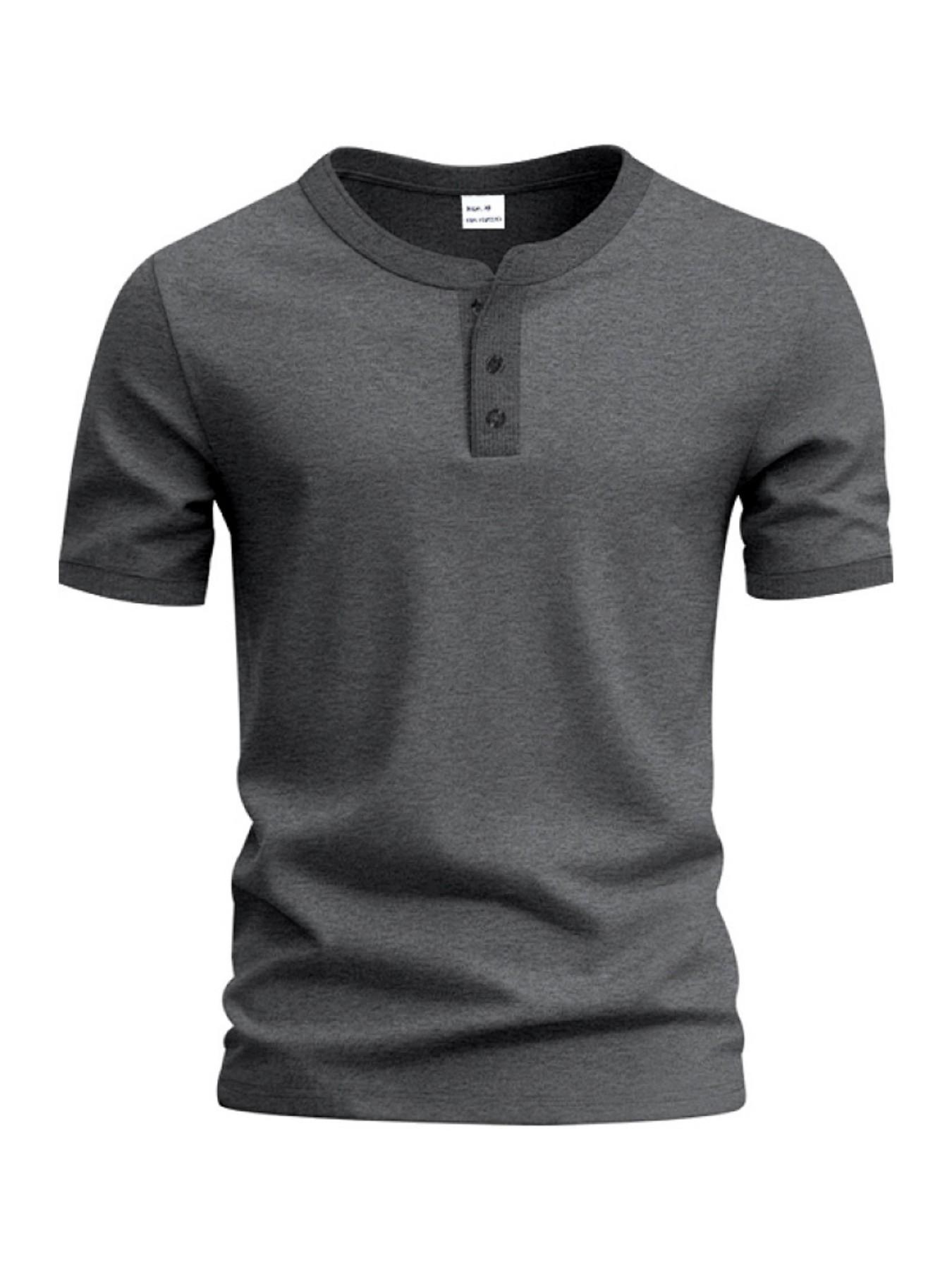 Men's Vintage Summer Loose-Fit Short Sleeve T-Shirt, Henry Collar Plain Color Quick-Dry Breathable, Casual Fashion for Men